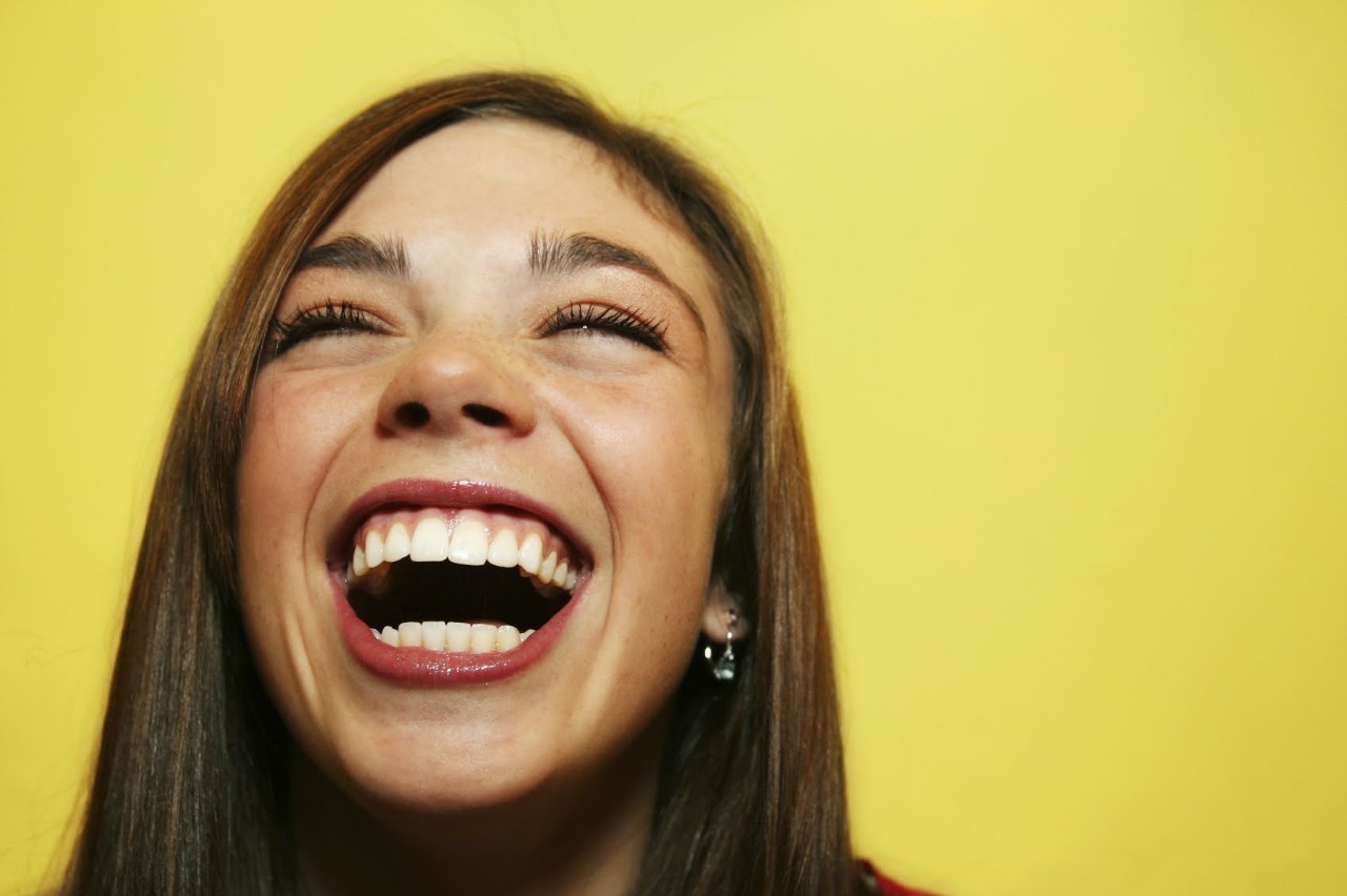 A woman laughing